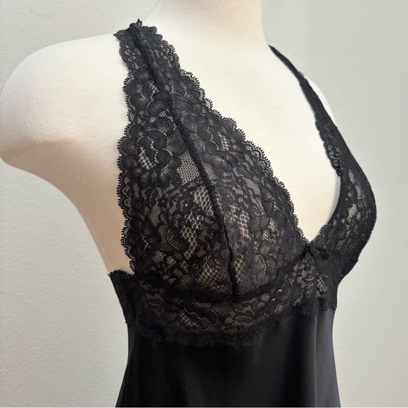 Victorias Secret Satin Chemise Lace Lingerie Sheer Babydoll Black Size Medium - Picture 6 of 7